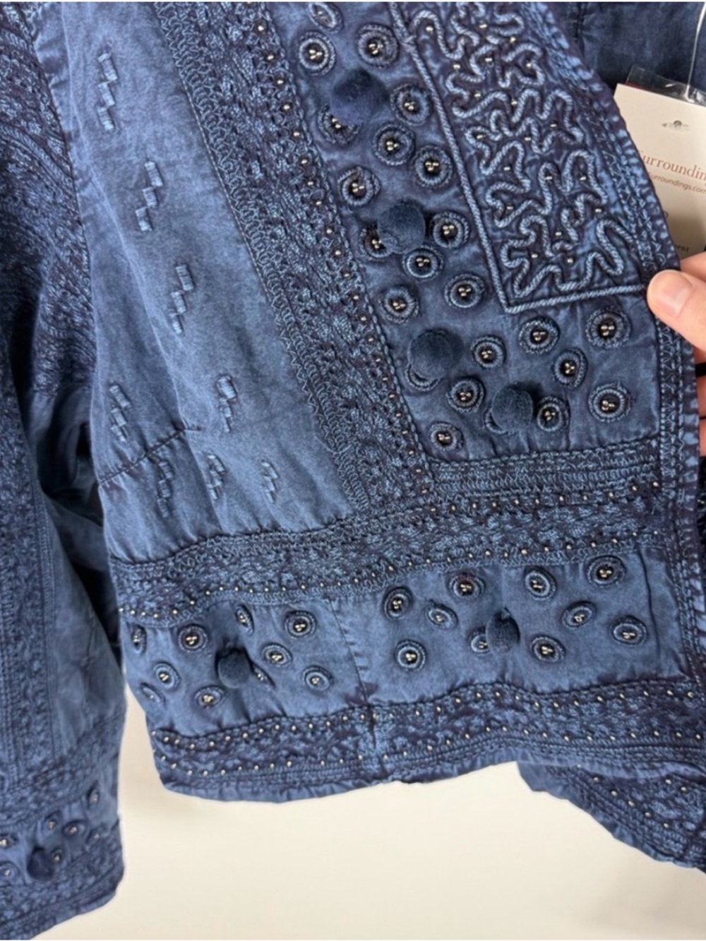 Blue Embroidered Cropped Jacket soft surroundings 2xl Theodora 
NWOT - Picture 6 of 6